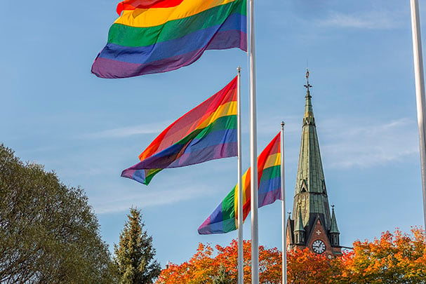 Rainbow Flags Near Church