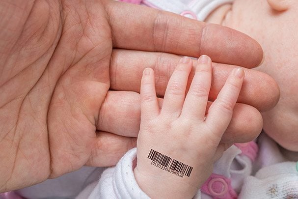 Baby with Product Code on Hand
